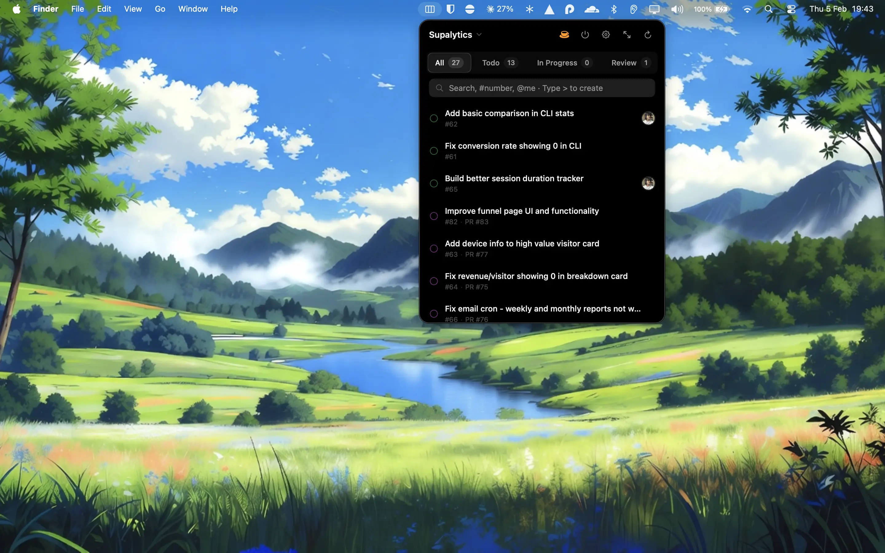 GitBoard menu bar